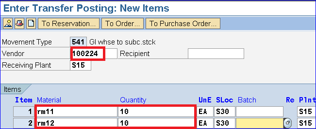 subcontracting process in sap mm